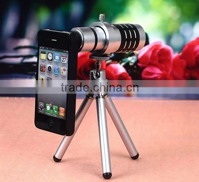 12X Optical Zoom Telephoto Lens with Mini Tripod+ Case For Apple iPhone 4/4S