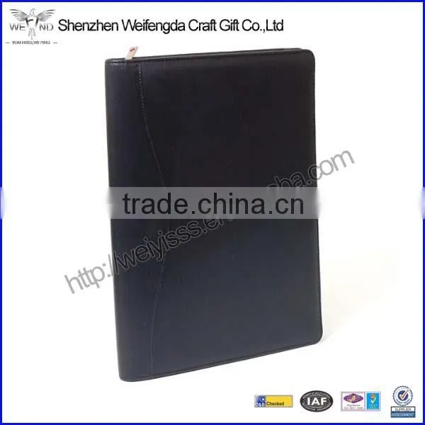 2016 Top Grade Business Handmade Zipper Leather Adjustable Padfolio