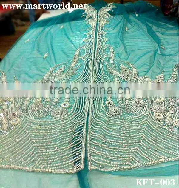 navy blue beaded stretch lace fabric designer lehengas sarees (KFT-003)
