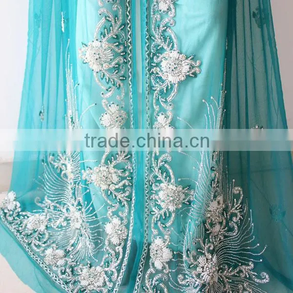 blue Indian saree with rhinestones and beads(KFT-008)