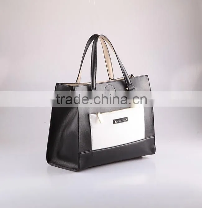 3773 Reversible Trendy Simple Style PU Material Black Big Size Shopping Bag