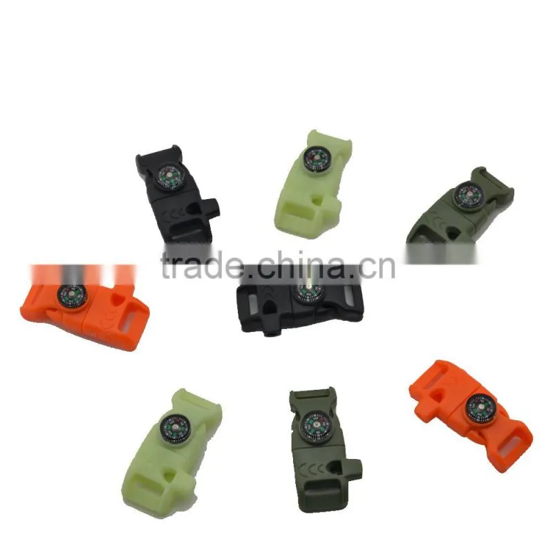 2016 New design plastic whistle buckle with compass and firestarter for survival paracord baracelet alibaba China