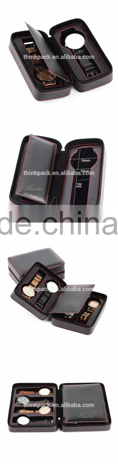 Hangzhou Manufacturer Custom 8 Slot Black Leather Watch Storage Box With Zipper