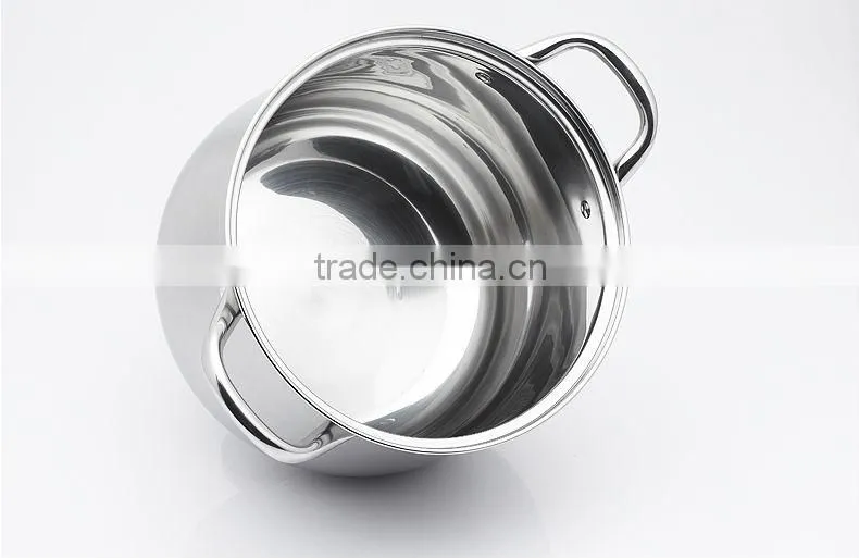 2016 ChaoZhou hot selling double ears capsuled bottom pot with glass lid&deep cooking pot cookware with competitive price