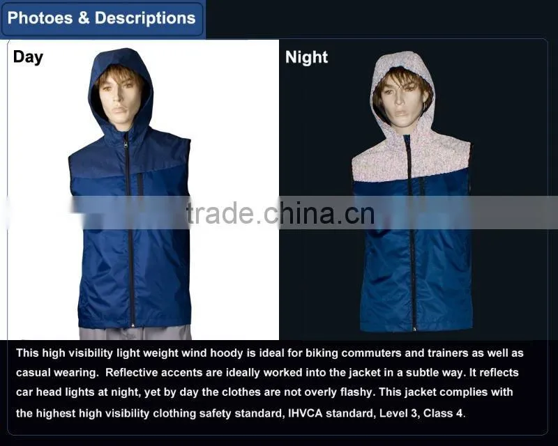 Men's reflective hoody vest sportswear protective clothing