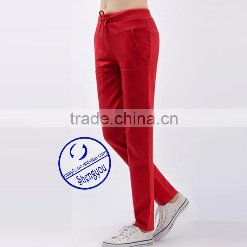 Custom polyester cotton womens jogger pants with pocket
