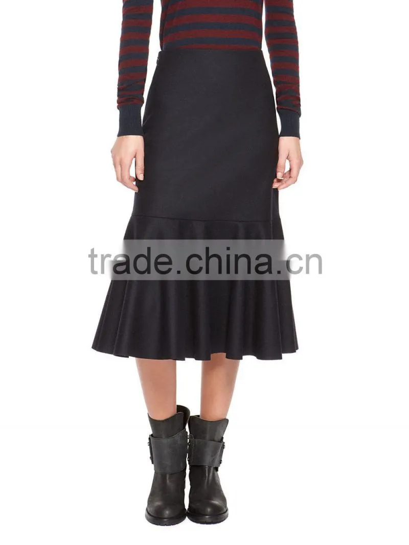 2016 midi skirt with flounce hem sexy women skirt