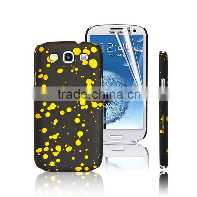 Set Screen Protector And Case For Samsung Galaxy S3 I9300 , Golden Paint Point Hard Plastic Ultra Thin Case