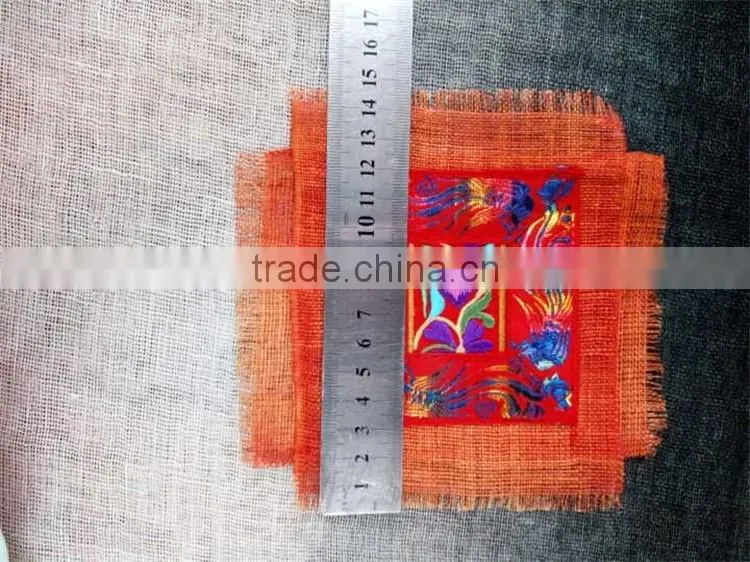 Double Layer Ramie Fabric Coaster With Embroidery At Center