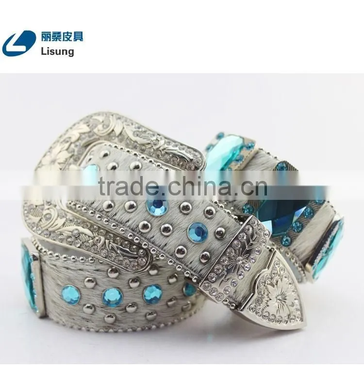 Cowboy Crystal Full Grain Horse Hide Leather Belt with Hair