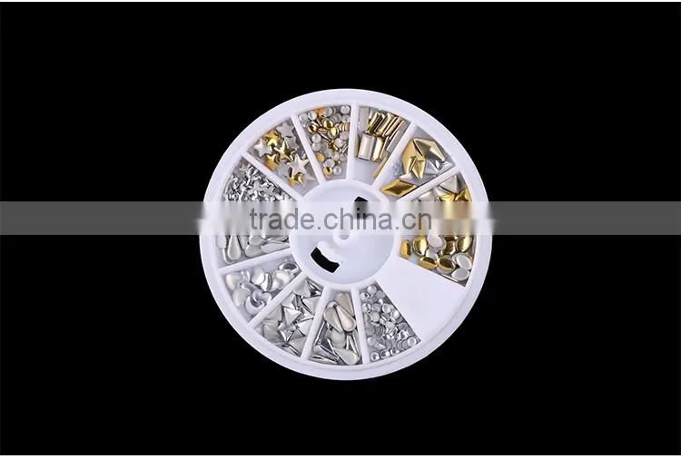 Defferent style sliver Gold Alloy 3D glitter metal nail art decoration round wheel sticker