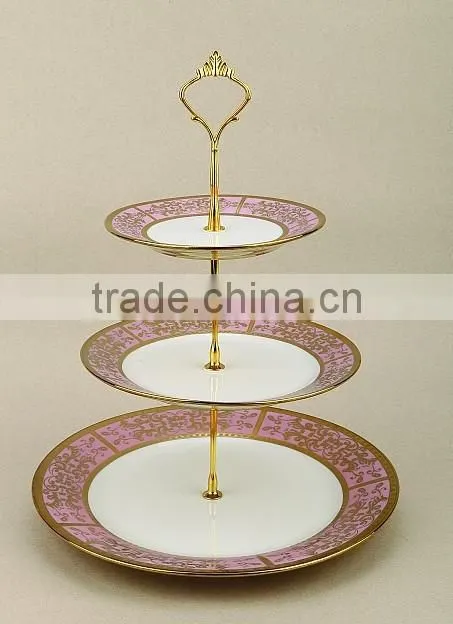 3 tier stand ceramic cake plate with decal design