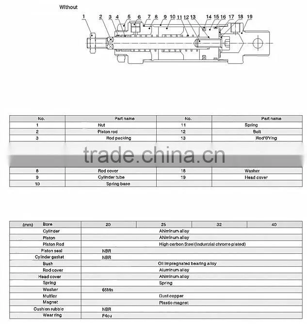 electric mini cylinder single acting pneumatic cylinder