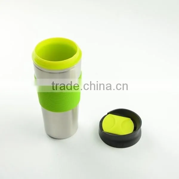 easy handle 450ml stainless steel mug with plastic lid