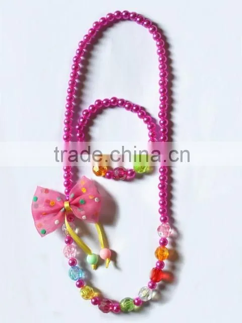 Candy colorful beaded necklace bracelet set with silk flower for kids