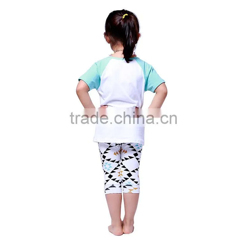2016 kaiya summer kids girls printed and enbrodery designs t-shirt and pant