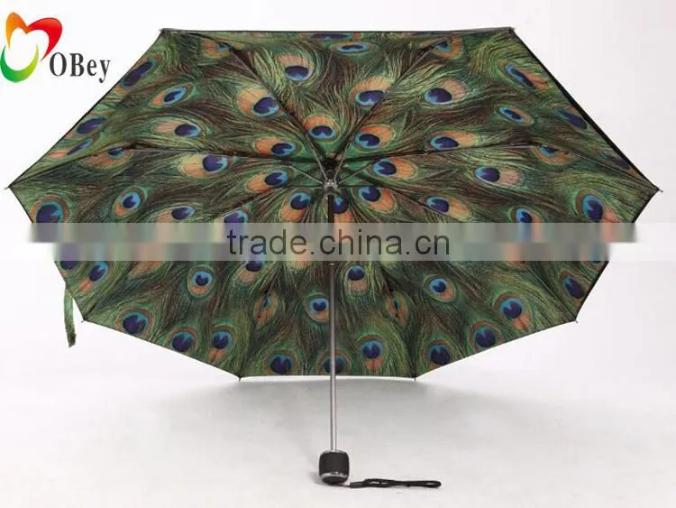 Double layer peacook print uv protection folding umbrella
