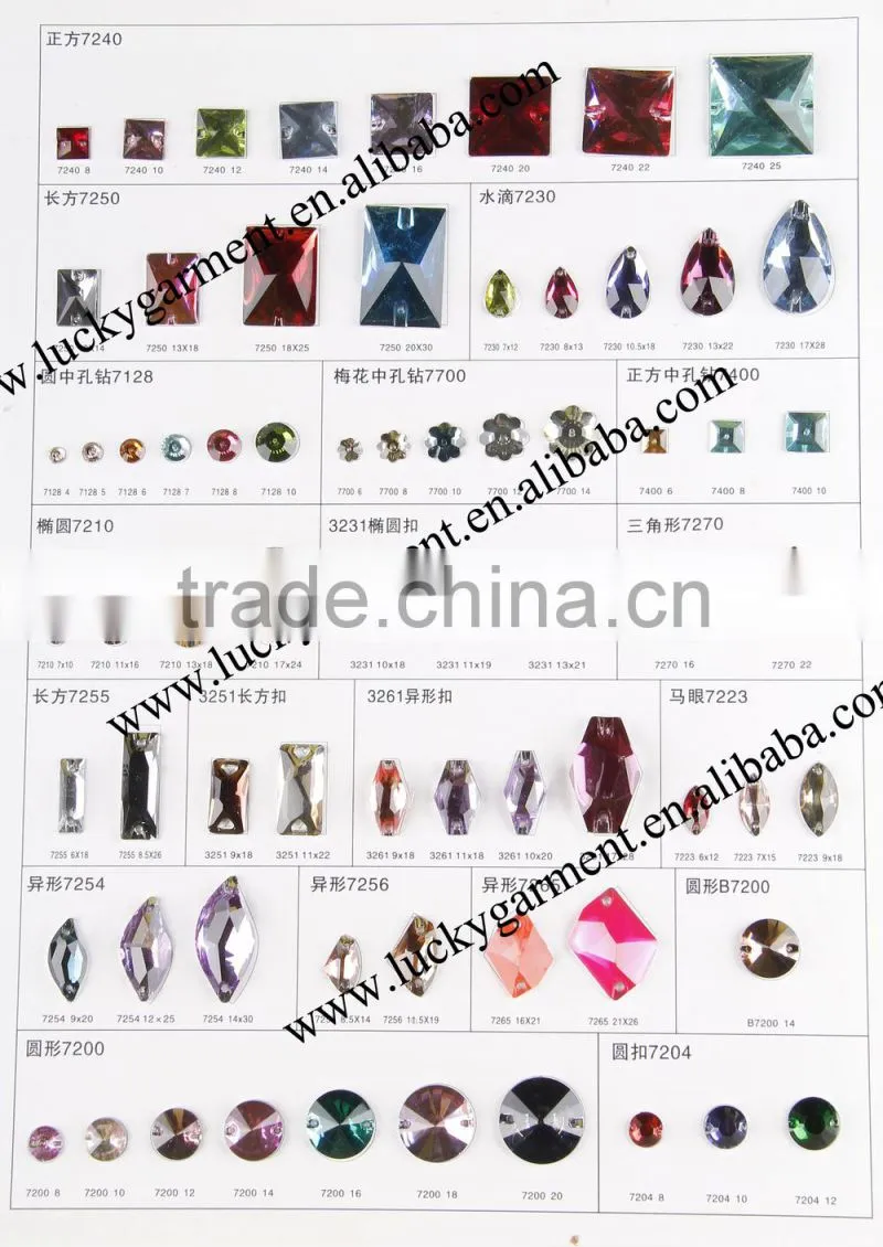 2015 LATEST !! LUCKY highest quality flat back sew-on acrylic diamante with hole