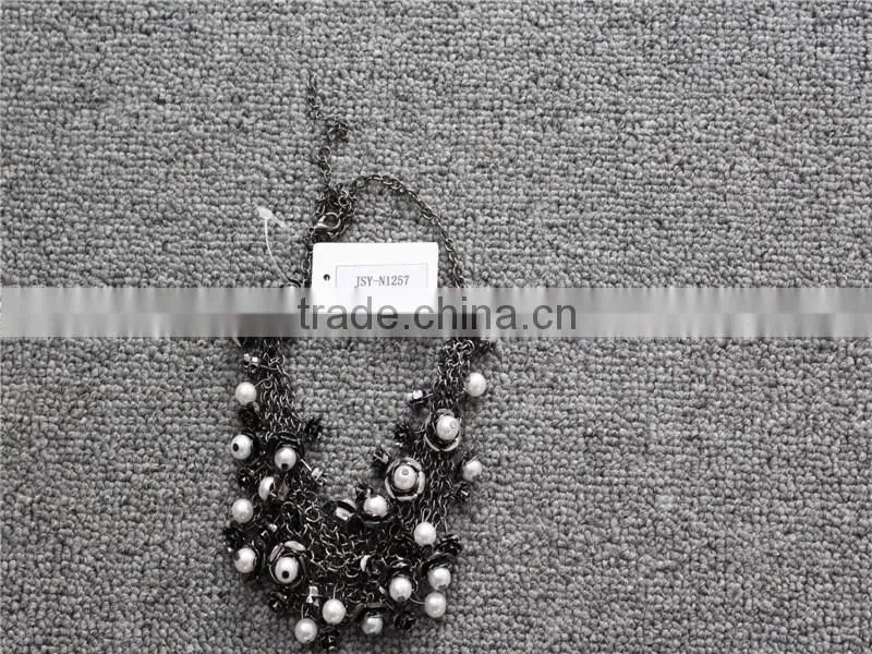2016 fashion jewelry white pearl beads necklace gold plated necklace