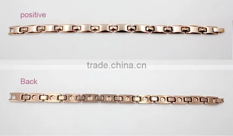 New Product rose gold Fashion rhinestone titanium Women Cubic Zirconia Magnets Cross germanium Health Bracelet