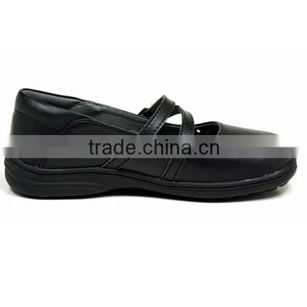 Customized Girls Black Microfiber Leather Students School Shoes with Buckle Strap
