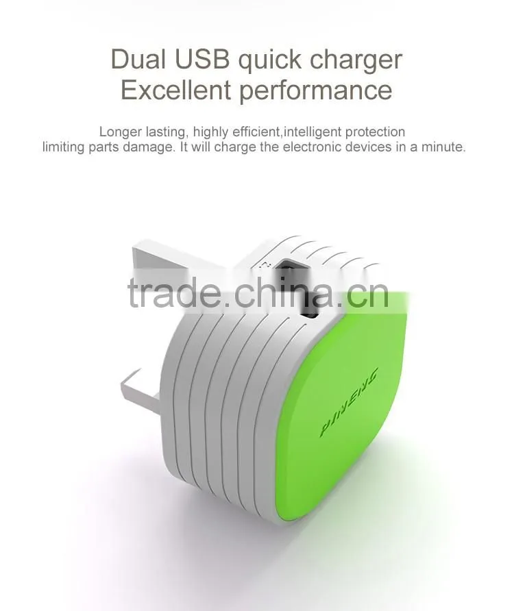 UK Wall Plug Charger With Dual Output, Quick Charger 2.4A With CE