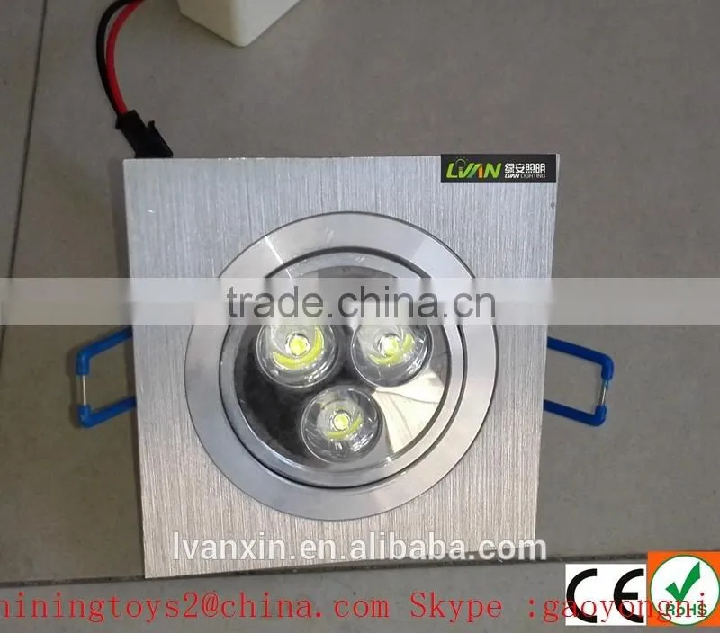 Aluminium IP55 3w square recessed led ceiling light for store shop