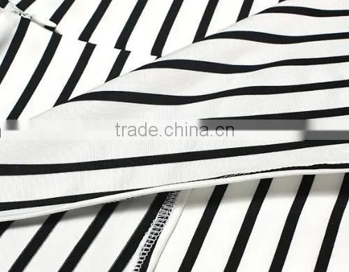 Stylish Ladies Women Sexy High Waist Striped Stretch Bodycon Package Hip Knee Length Skirt