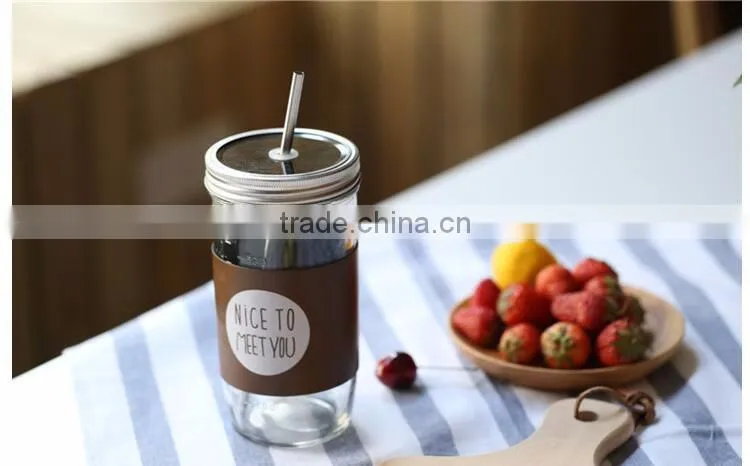 New Fashion Creative Office Glass Coffee Mug With Lid And Straw