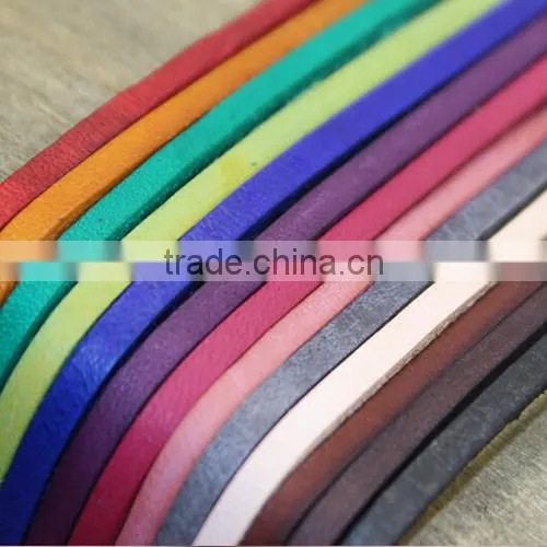 wholesale colorful 3mm flat real leather cord for pet collar chain bracelet necklace flat leather cord