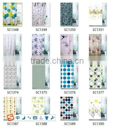 Grey color Polyester print fabric bathroom shower curtain panel