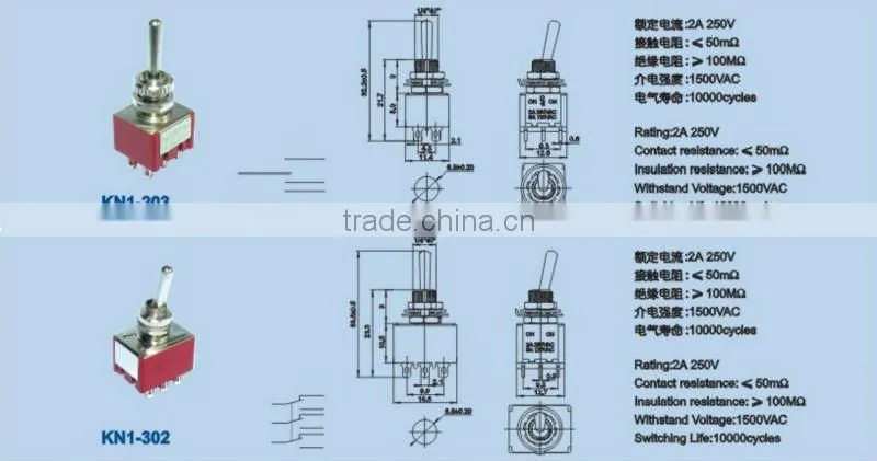 'KN3-103 ON and ON three pole toggle switch