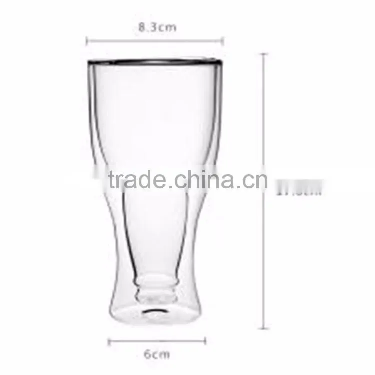 FDA certificated & hand-made 350ml borosilicate double wall glass beer cup