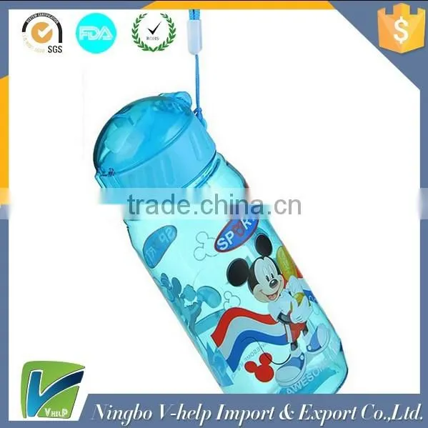 wholesale children plastic water bottle with food grade silicne straw