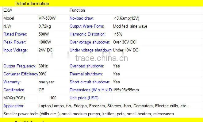 dc to ac 500w camping power inverter