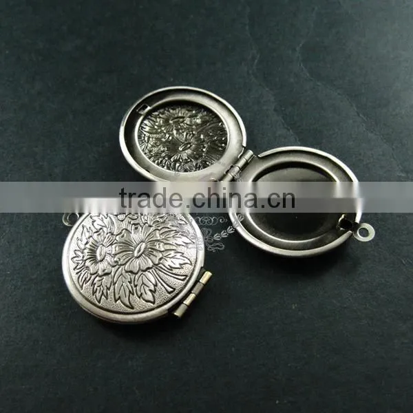 27mm vintage style antiqued silver flower photo locket pendant charm DIY supplies 1113026