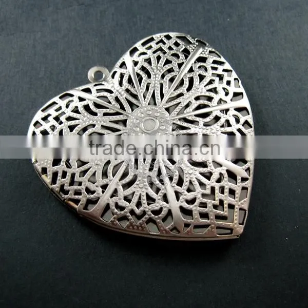 57mm big filigree heart shape vintage style antiqued silver flower photo locket DIY pendant charm jewelry supplies 1133002