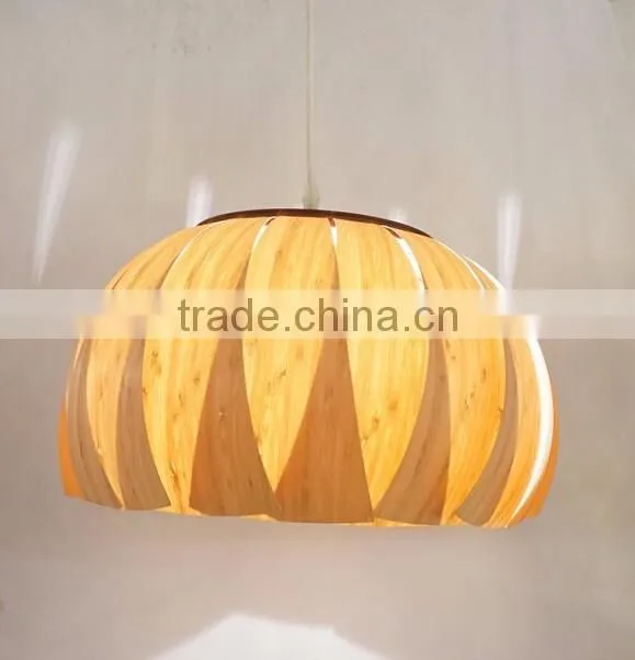 Modern Furniture Round Nature Wood Veneer Shade Pendant Lamp/Light