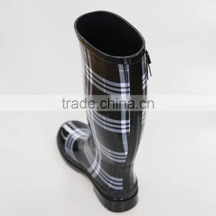 Womens Anti-slip Plaid Rubber Rain Boots