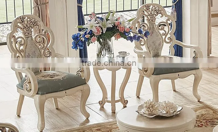 Solid wood living room furniture vase and flowers carving design fabrice sofa set