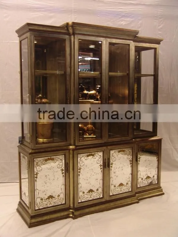 Antique Wood Carving Curio Dinning Room Table, Exquisite Gold Painted Round Dinning Table, Classical Drawing Art Dinner Table