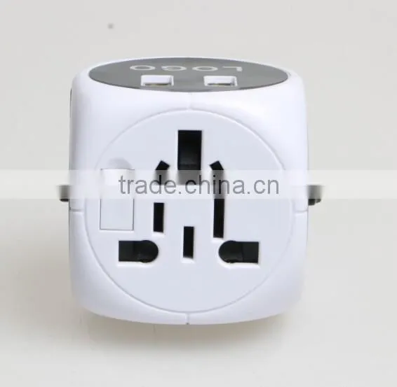 SYW-12 New arrival universal world swiss travel adaptor adapter plug with 2 usb port and built in Safety shutter