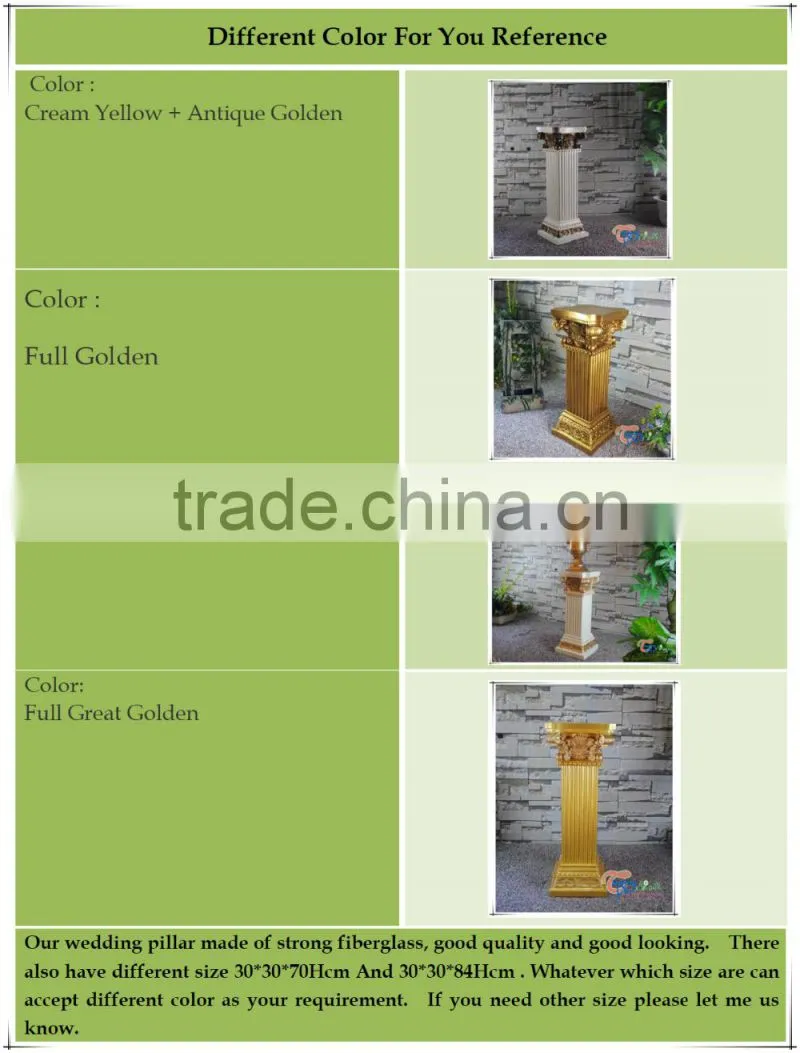 Polyresin Golden Europe Style Wedding Decoration Square Pillars Design