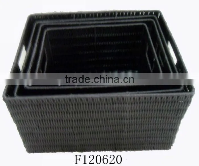 Set of Three Black Square Plastic Storage Basket With Common Handle