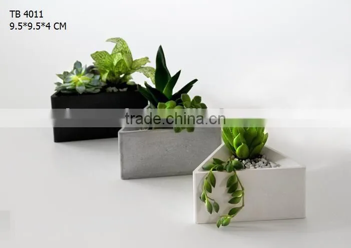 walnut / beech wood stand with smooth matte pot concrete planter pot