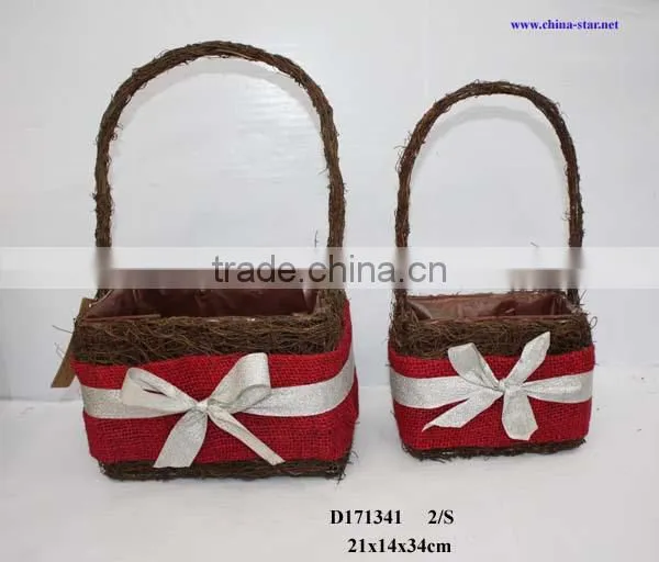 rattan christmas basket with ribbon