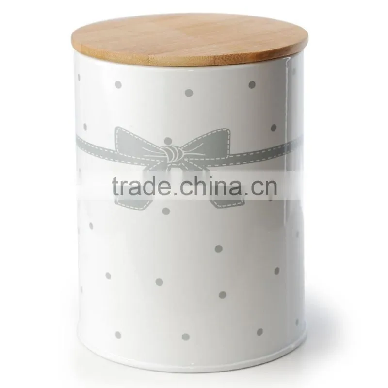 Colorful canister with wood lid