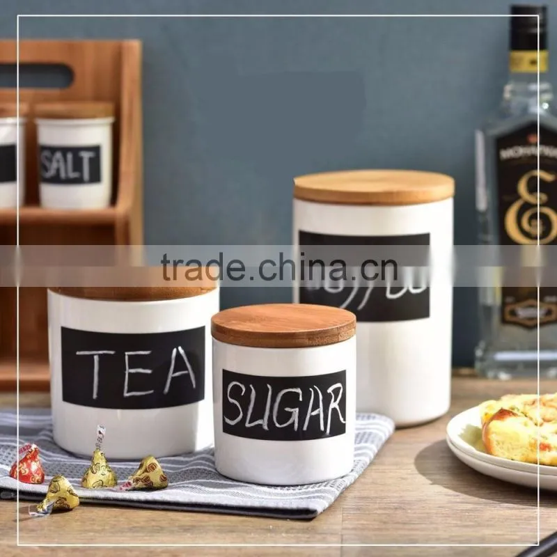 Airtight Metal Logo Kitchen Canister Set With Wooden cover Embossed Line