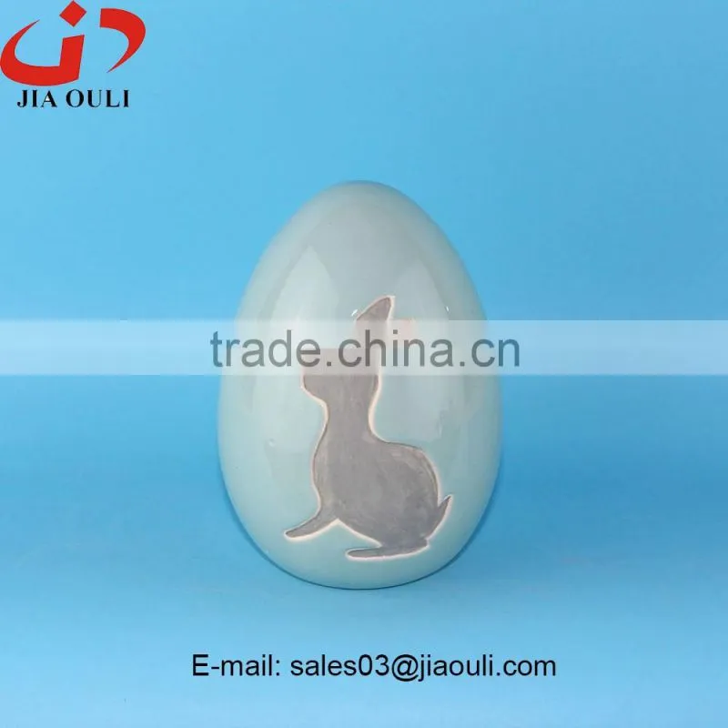 New design easter decoratiosn with rabbit ceramic egg