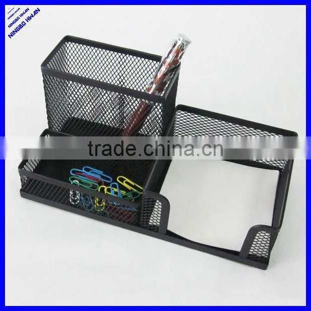 Rectangle 3 compartment metal mesh pen holder and note holder